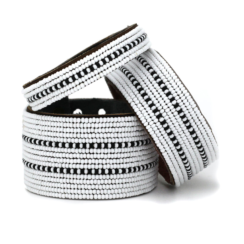 Bracelet Beads Tirets Noir Blanc - Tanzanie