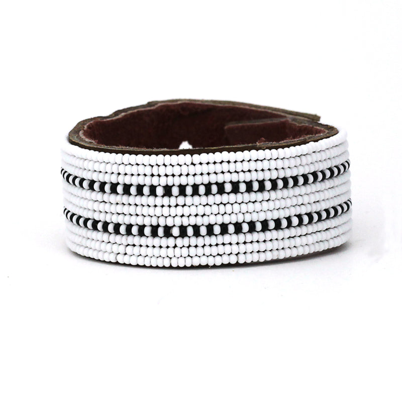 Bracelet Beads Tirets Noir Blanc - Tanzanie