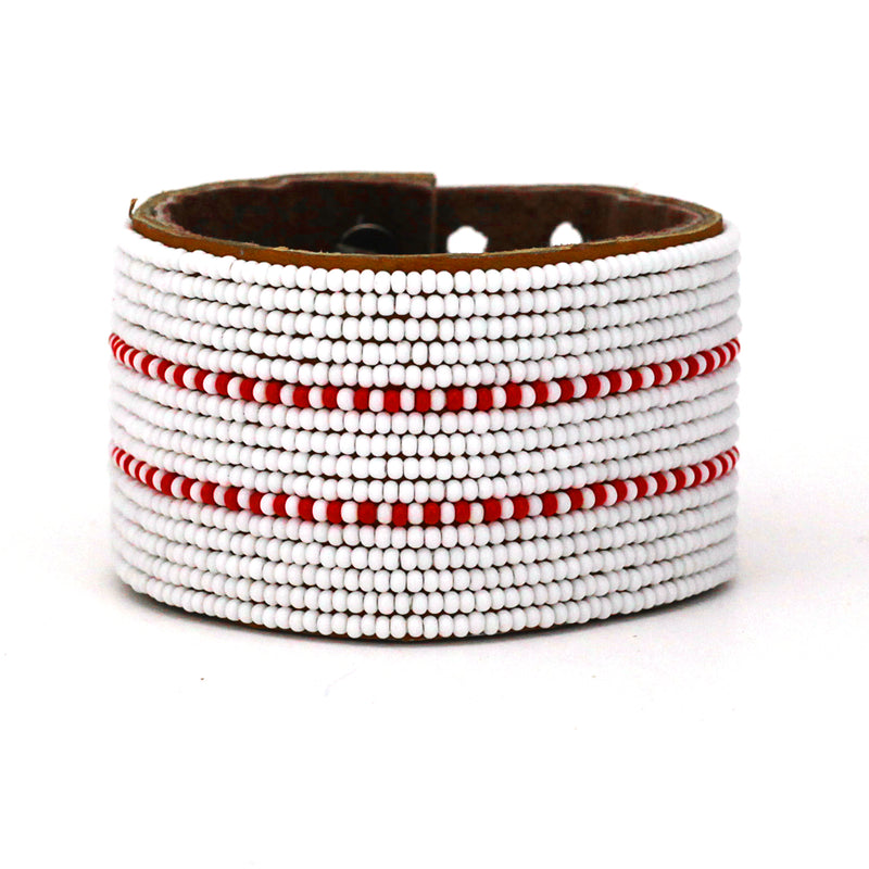 Bracelet Beads Tirets Rouge Blanc - Tanzanie