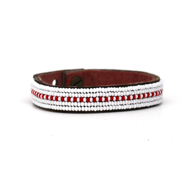Bracelet Beads Tirets Rouge Blanc - Tanzanie