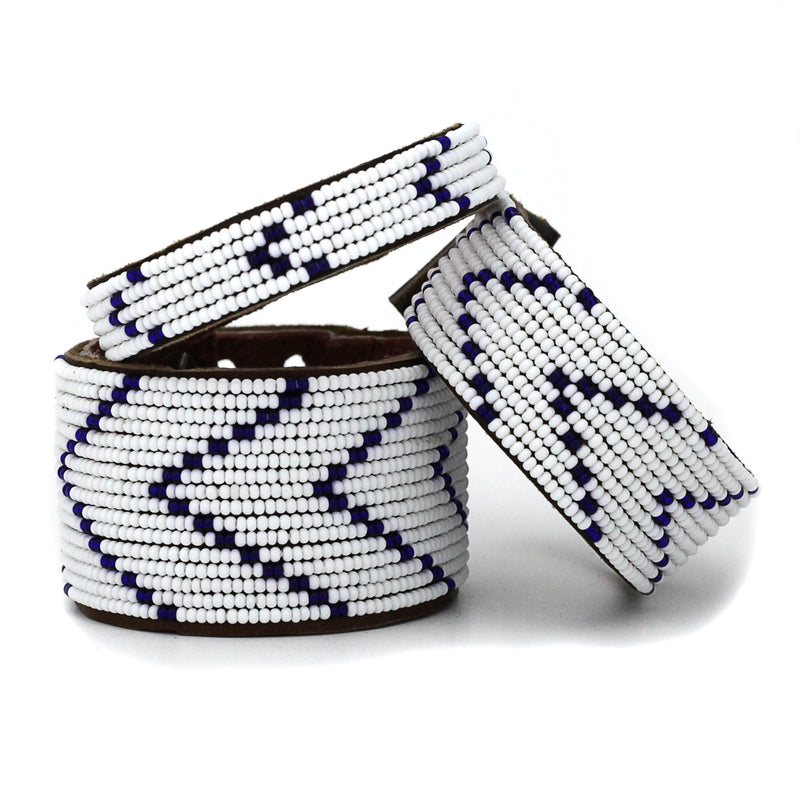 Bracelet Beads Chevron Bleu Foncé Blanc - Tanzanie
